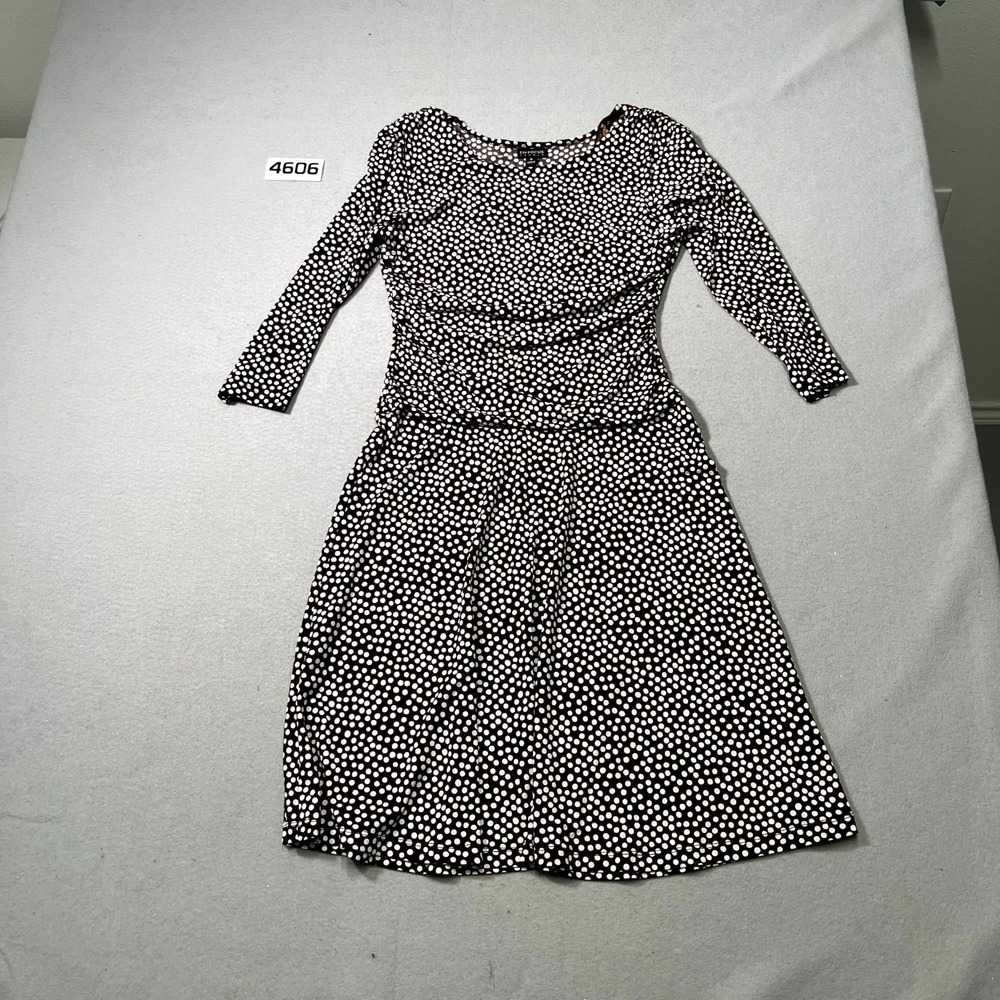 En Focus Studio Fit & Flare Dress‎ Women 8 Brown Stretch Polka Dot 3/4 Sleeve